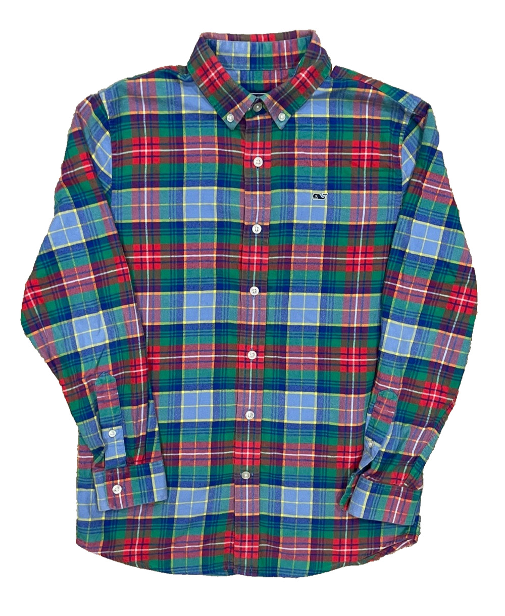 Vineyard Vines Long Sleeve Button Up Shirt Boys Sz M 12-14 Youth Whale Christmas